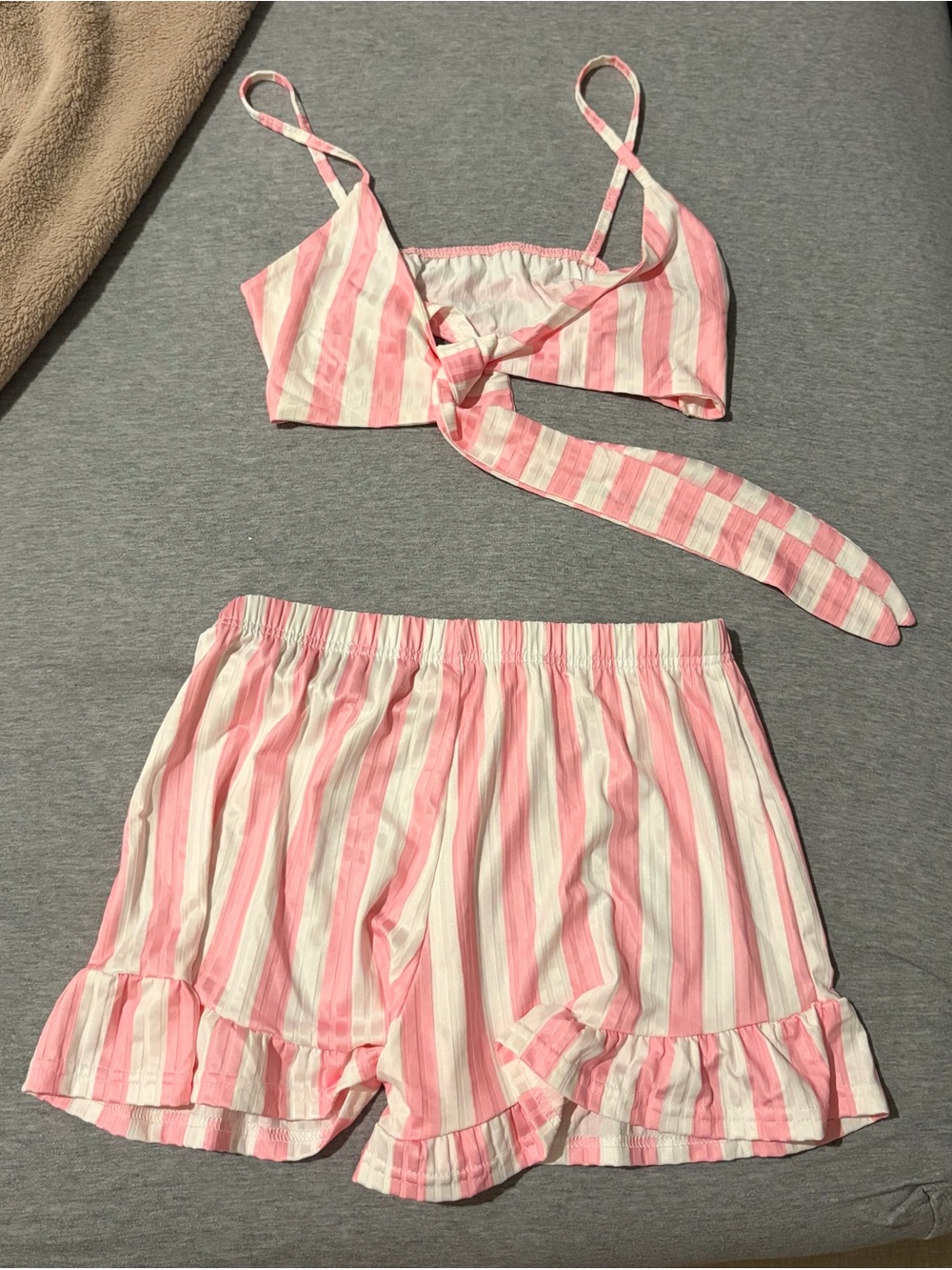SHEIN Pink & White Striped Two-Piece Coquette Set